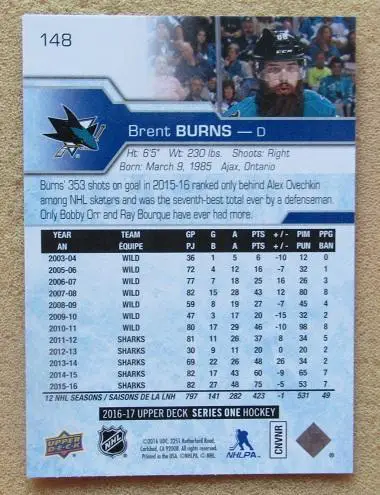 НХЛ Брент Бернс Сан-Хосе Шаркс № 148 1