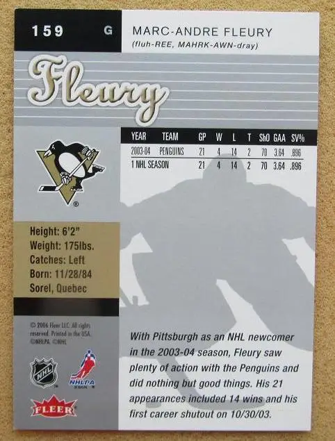 НХЛ Марк-Андре Флери Питтсбург Пингвинз № 159 1