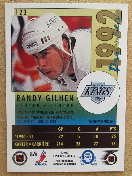 НХЛ Ренди Гилхен Лос-Анжелес Кингз № 123 1