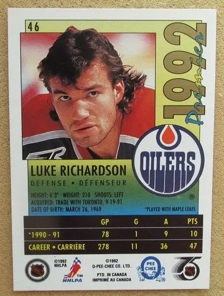 НХЛ Люк Ричардсон Эдмонтон Ойлерз № 46 1
