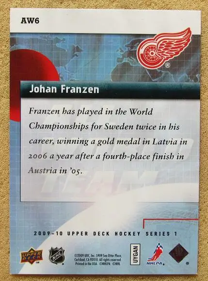НХЛ Йохан Франзен Детройт Ред Уингз № AW 6 1