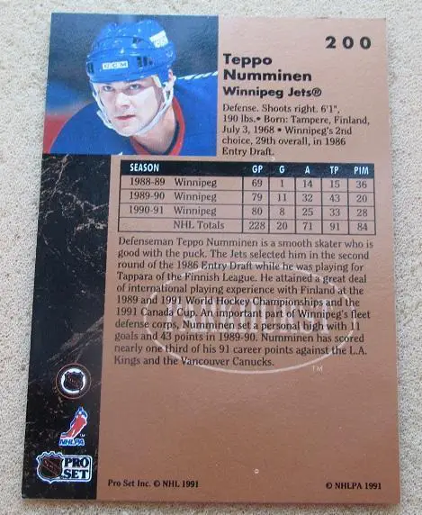 НХЛ Теппо Нумминен Виннипег Джетс № 200 1