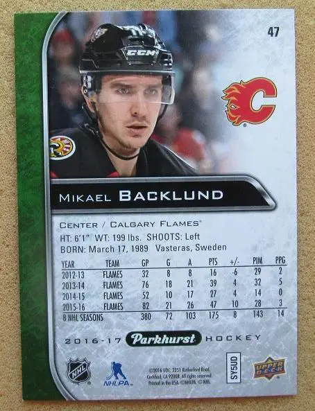 НХЛ Микаэль Баклунд Калгари Флэймз № 47 1