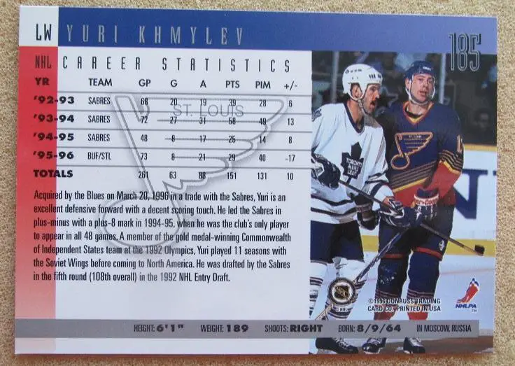 НХЛ Юрий Хмылев Сент-Луис Блюз Крылья Советов Москва № 185 1