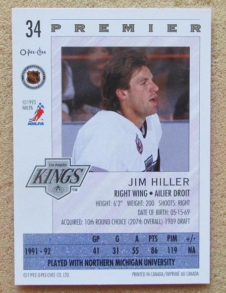 НХЛ Джим Хиллер Лос-Анжелес Кингз № 34 1