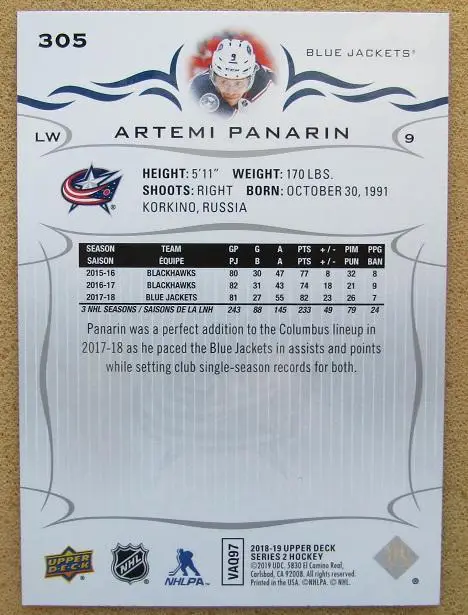 НХЛ Артемий Панарин Коламбус Блю Джекетс Подольск Казань СКА № 305 1