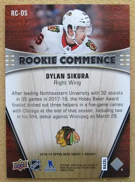 НХЛ Дилан Сикура Чикаго Блэкхокс № RC - DS 1