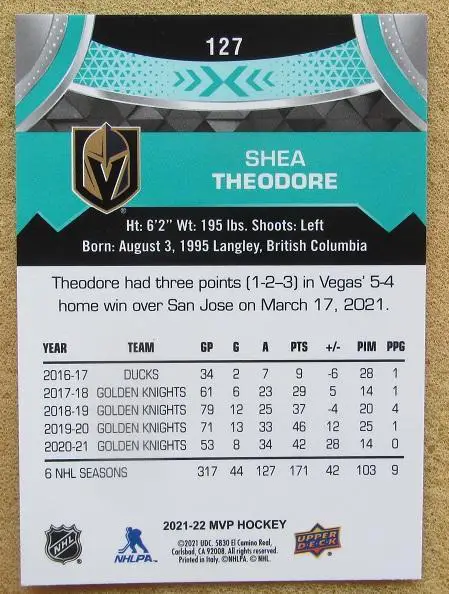 НХЛ Ши Теодор Вегас Голден Найтс № 127 1