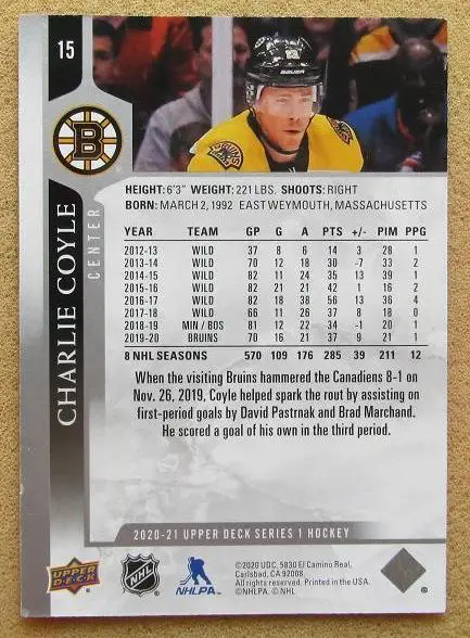 НХЛ Чарли Койл Бостон Брюинз № 15 1