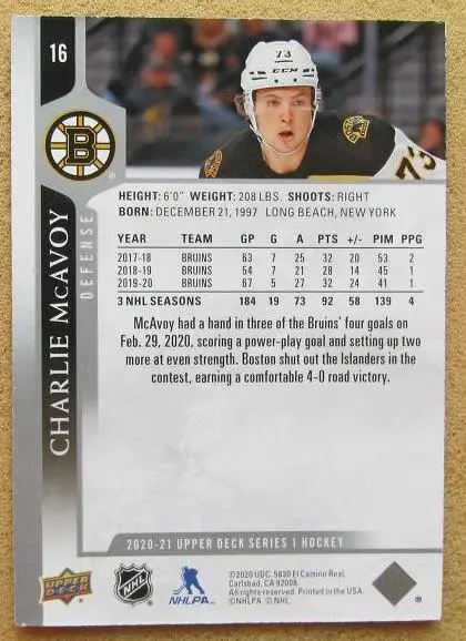 НХЛ Чарли Макэвой Бостон Брюинз № 16 1