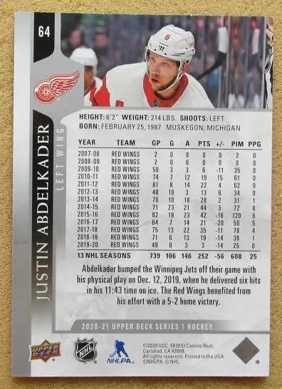 НХЛ Джастин Абделькадер Детройт Ред Уингз № 64 1