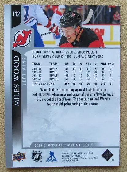 НХЛ Майлз Вуд Нью-Джерси Дэвилз № 112 1