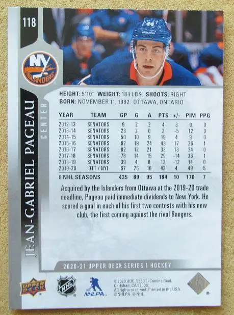НХЛ Жан-Габриэль Пажо Нью-Йорк Айлендерс № 118 1