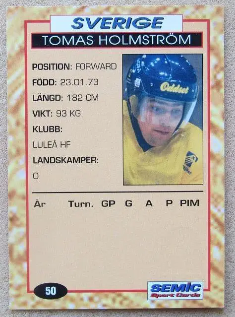 НХЛ Томас Хольмстрём Швеция ЧМ 1995 Швеция № 50 1