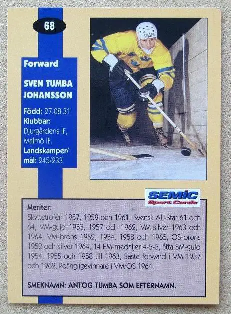 НХЛ Свен Тумба-Юханссон Швеция ЧМ 1995 Швеция № 68 1