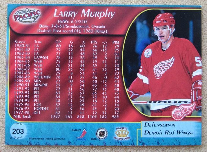 НХЛ Лэрри Мерфи Детройт Ред Уингз № 203 1