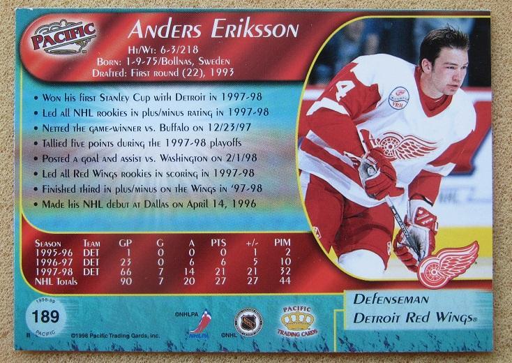НХЛ Андерс Эрикссон Детройт Ред Уингз Магнитогорск № 189 1