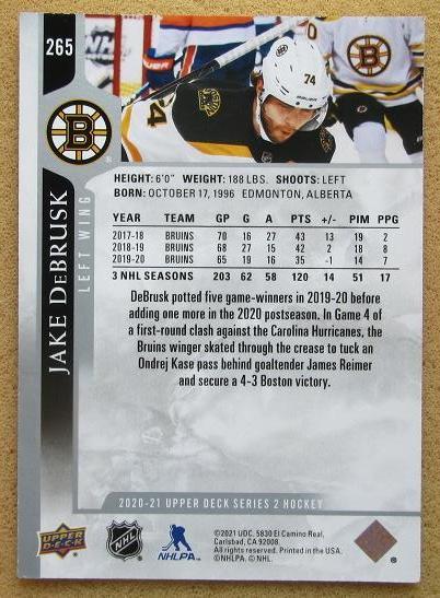 НХЛ Джейк Дебраск Бостон Брюинз № 265 1
