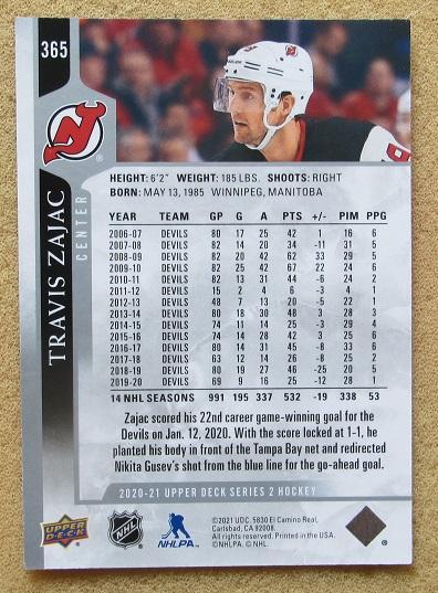 НХЛ Трэвис Зэйджек Нью-Джерси Дэвилз № 365 1
