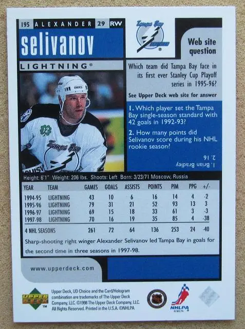 НХЛ Александр Селиванов Тампа Бэй Лайтнинг Спартак Москва № 195 1