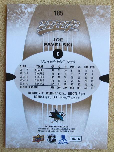 НХЛ Джо Павелски Сан-Хосе Шаркс № 185 1