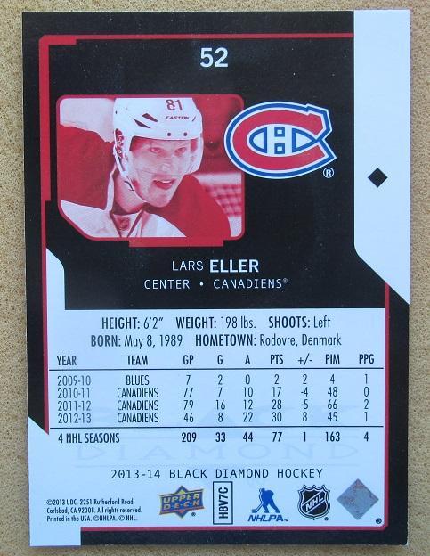 НХЛ Ларс Эллер Монреаль Канадиенс № 52 1