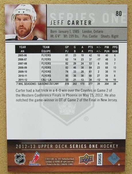 НХЛ Джефф Картер Лос-Анжелес Кингз № 80 1
