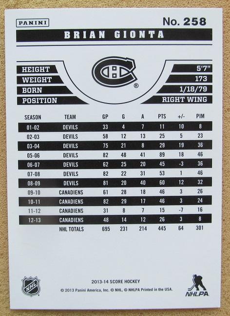 НХЛ Брайан Джионта Монреаль Канадиенс № 258 1