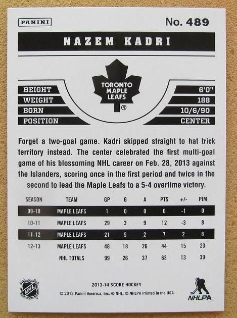 НХЛ Назем Кадри Торонто Мэйпл Лифс № 489 1