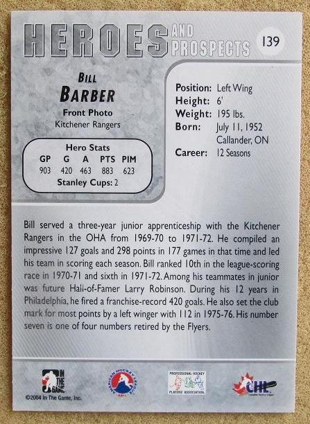 НХЛ Билл Барбер Филадельфия Флайерз № 139 1