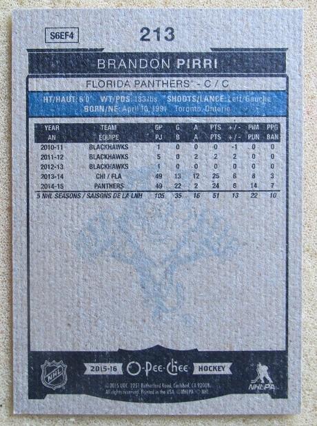 НХЛ Брэндон Пирри Флорида Пантерз № 213 1