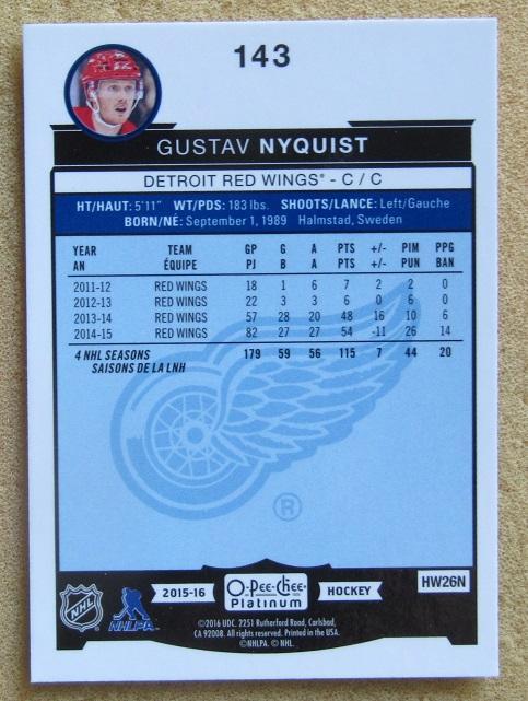 НХЛ Густав Нюквист Детройт Ред Уингз № 143 1