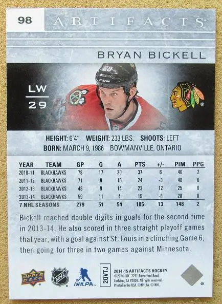 НХЛ Брайан Бикелл Чикаго Блэкхокс № 98 1