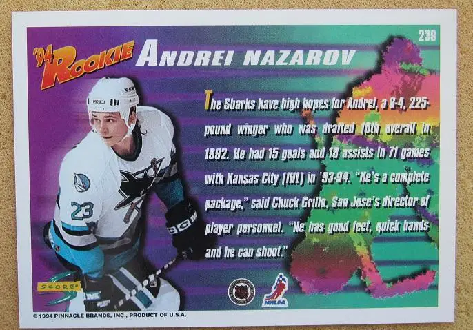 НХЛ Андрей Назаров Сан-Хосе Шаркс Динамо Москва Новокузнецк Омск № 239 1