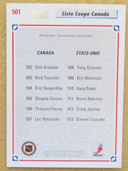 НХЛ Уэйн Гретцки Пол Коффи Канада № 501 Кубок Канады 1991 чек-лист 1