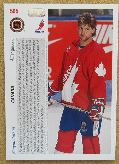 НХЛ Шейн Корсон Канада № 505 Кубок Канады 1991 1