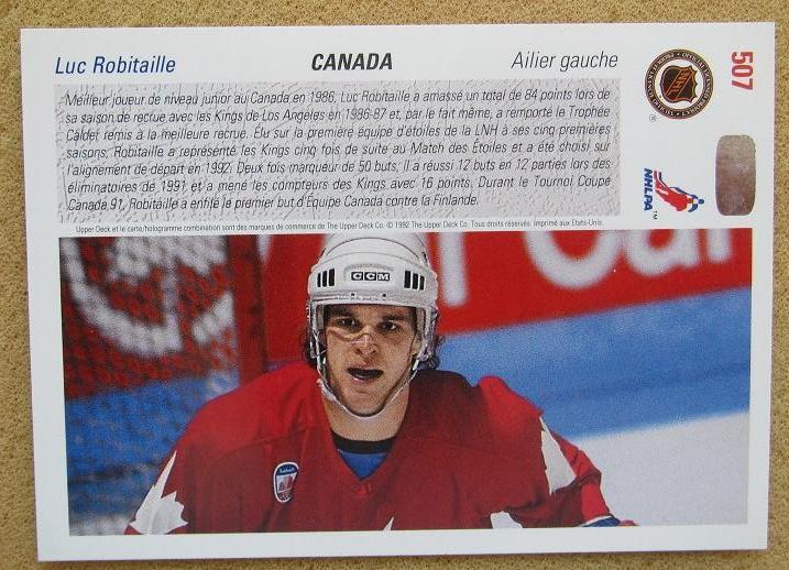 НХЛ Люк Робитайл Канада № 507 Кубок Канады 1991 1