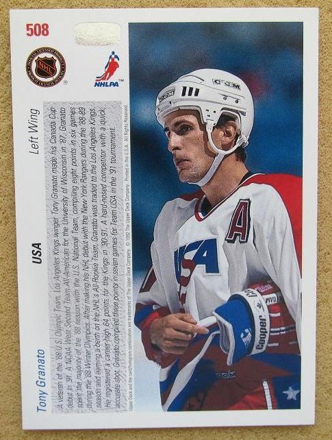 НХЛ Тони Гранато США № 508 Кубок Канады 1991 1