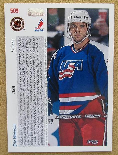 НХЛ Эрик Уайнрич США № 509 Кубок Канады 1991 1
