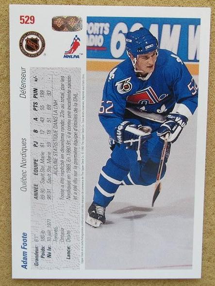 НХЛ Адам Фут Квебек Нордикс № 529 1