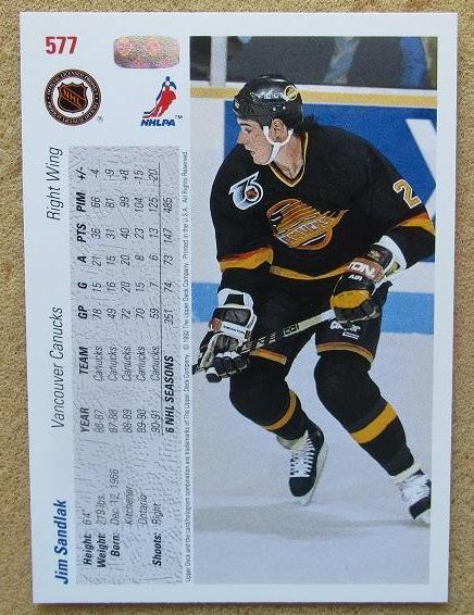 НХЛ Джим Сандлак Ванкувер Кэнакс № 577 1