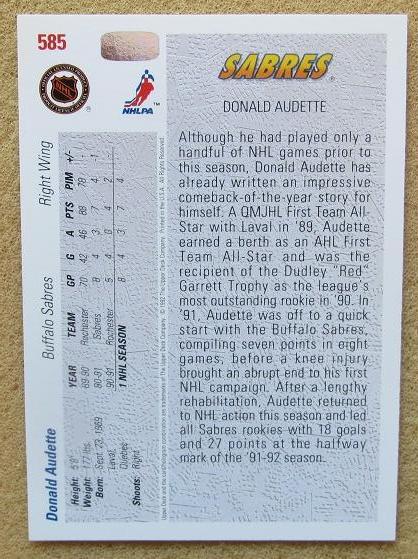 НХЛ Дональд Одетт Баффало Сейбрз № 585 1