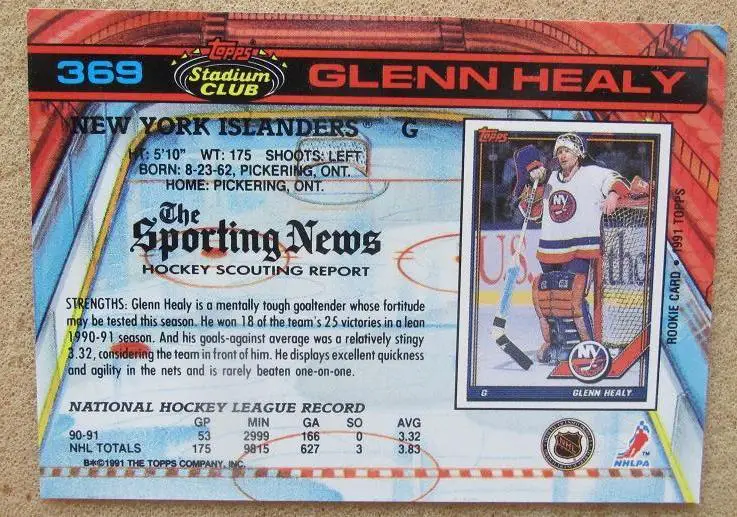 НХЛ Гленн Хили Нью-Йорк Айлендерс № 369 1