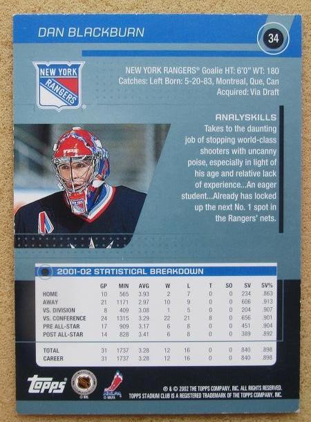 НХЛ Даниэль Блэкберн Нью-Йорк Рейнджерс № 34 1