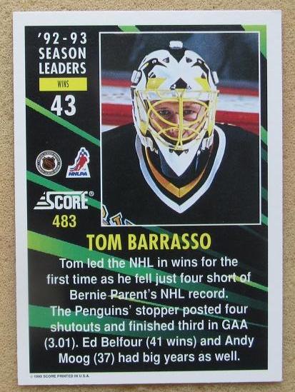 НХЛ Том Баррассо Питтсбург Пингвинз № 483 1