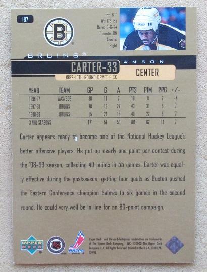 НХЛ Энсон Картер Бостон Брюинз № 187 г 1