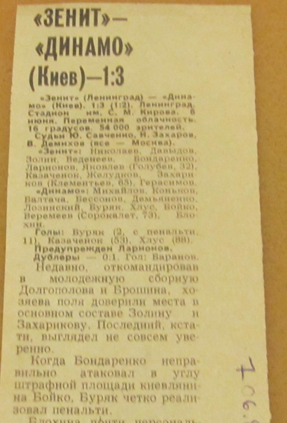 обзор матча Зенит Ленинград - Динамо Киев 06.06.1981