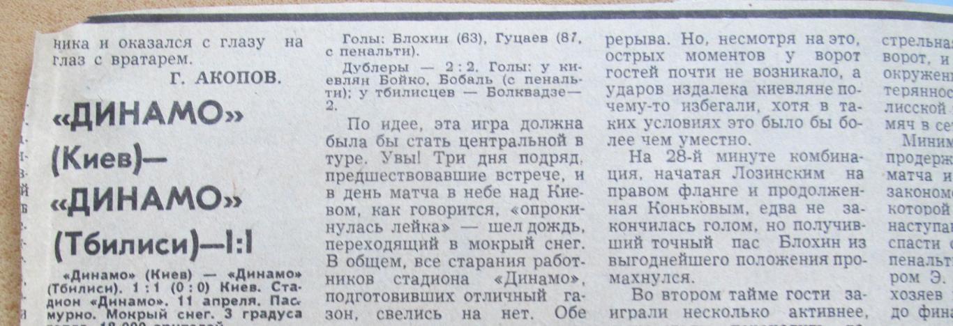 обзор матча Динамо Киев - Динамо Тбилиси 11.04.1979