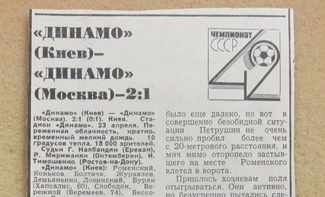 обзор матча Динамо Киев - Динамо Москва 23.04.1979