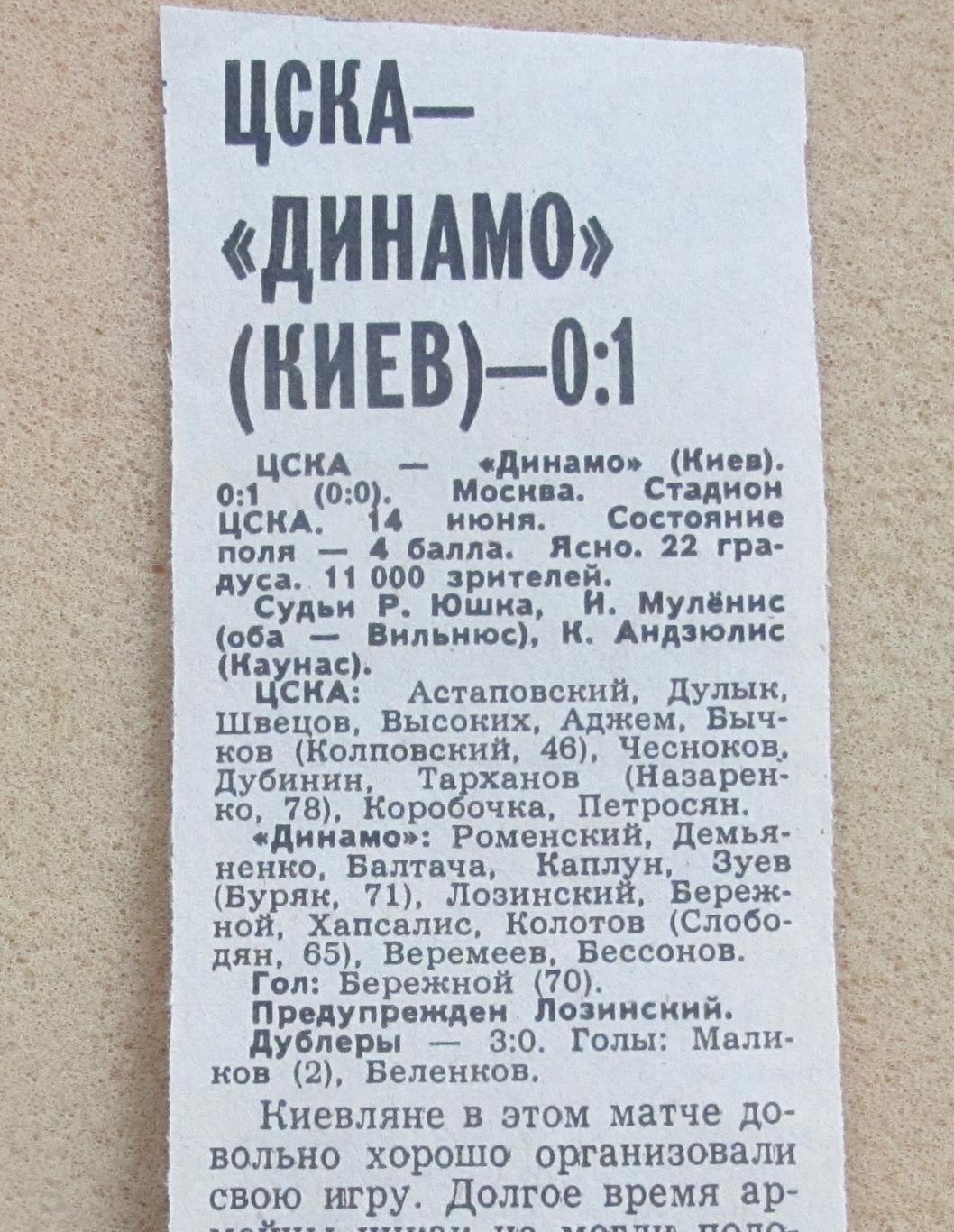 обзор матча ЦСКА Москва - Динамо Киев 14.06.1979